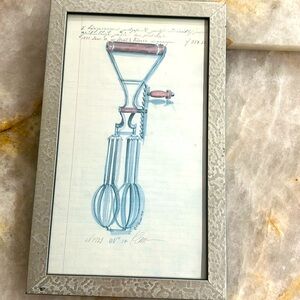 Vintage Egg Beater Patent Sketch in Silver Frame